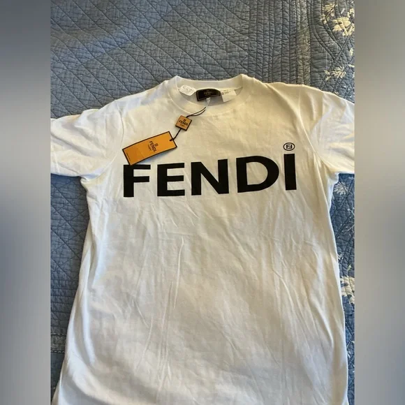 FENDI Authentic Vintage Unisex Logo Short Sleeve Tee New w Tags GB Size 12 Small - Picture 14 of 16